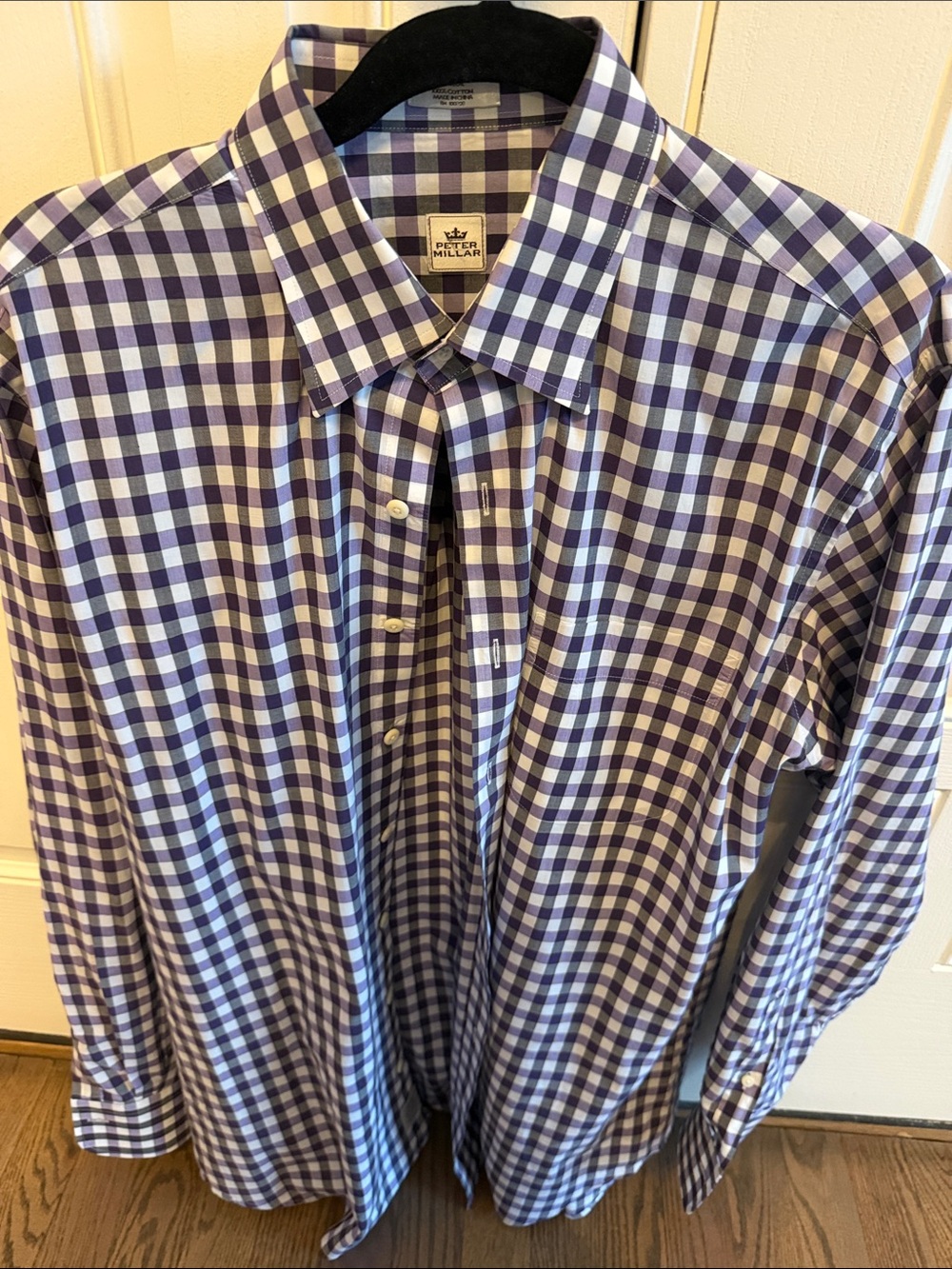Peter Millar Purple and White Gingham Button-Down Shirt